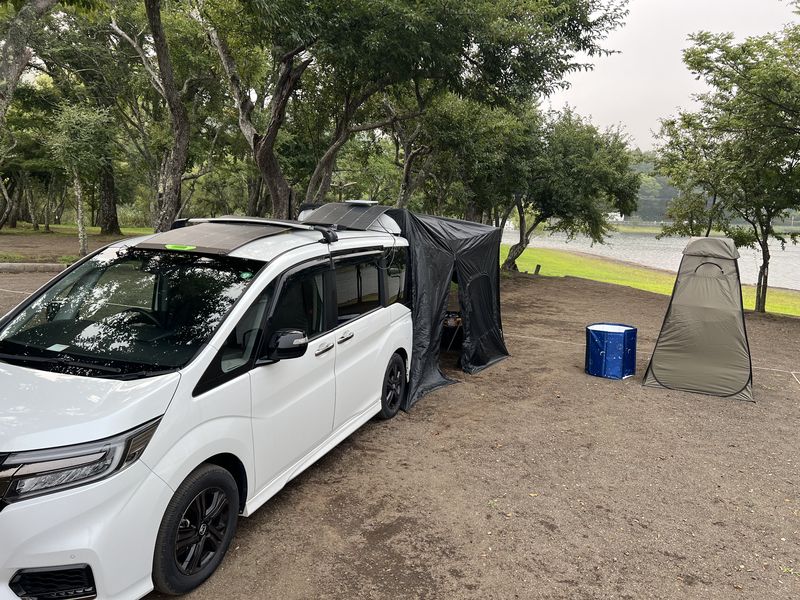 Car camping off-grid setup at Lake Yamanaka